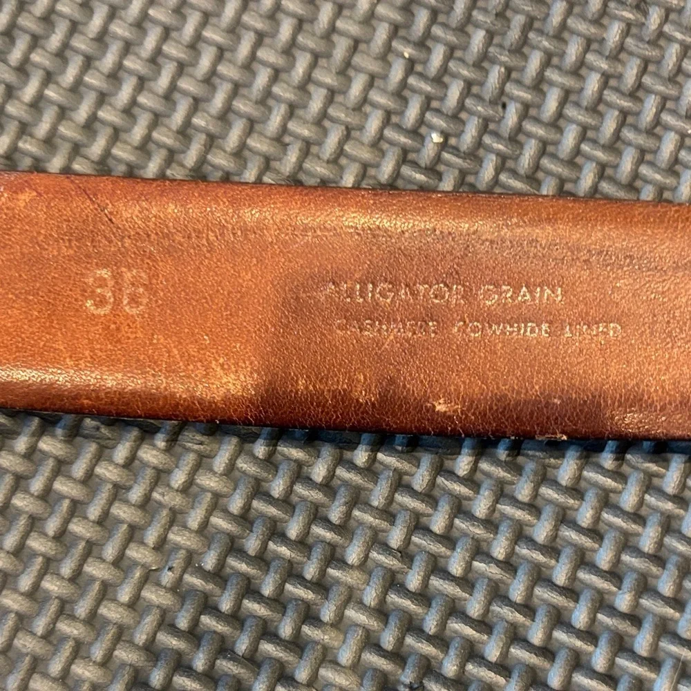 Alligator grain Brown Leather Belt with cashmere cowhide lining